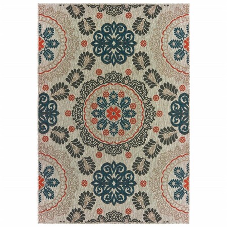 Palacedesigns 7 x 10 ft. Floral Indoor Outdoor Area Rug - Grey & Blue PA3644032